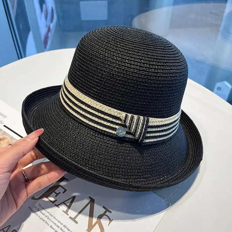 WTEMPO Women's Versatile Soft Elegant Casual Foldable Summer Straw Hats Wide Brim Solid Color Outdoor Sunscreen Hats