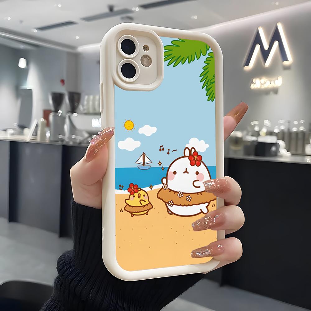 Cute A-molang Phone Case For IPhone Air 17 Pro Max 16 E 15 14 Pro Max 13 12 11 Mini Plus Soft Silicone White Cover