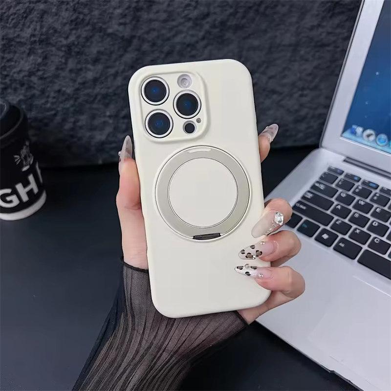 Luxury Liquid Silicone Magnetic Magsafe Phone Case For iPhone 16 Plus 15 14 13 11 12 Pro Max Rotating Bracket Cover