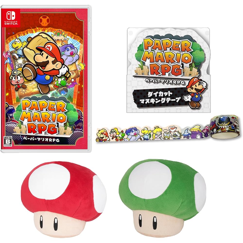 Paper Mario RPG - Switch+ Mushroom Plush Toy Set [Amazon.co.jp Exclusive] Die-cut Masking Tape In...