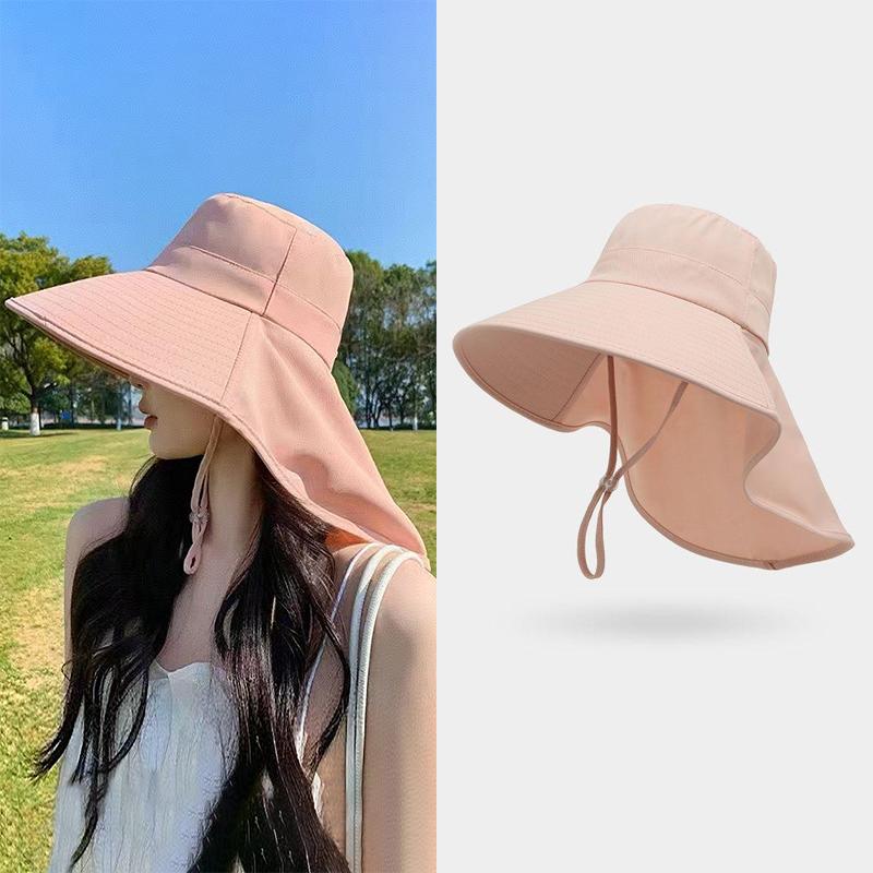 Summer Outdoor Travel Sunshade Sun Hat Detachable Cape Mask Sun Hat Women Ponytail Large Brim Beach Hats