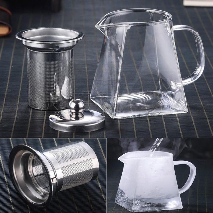 Théière en Verre 550ml Théière avec Filtre Infuseur en Acier Inoxydable Résistant à La Chaleur