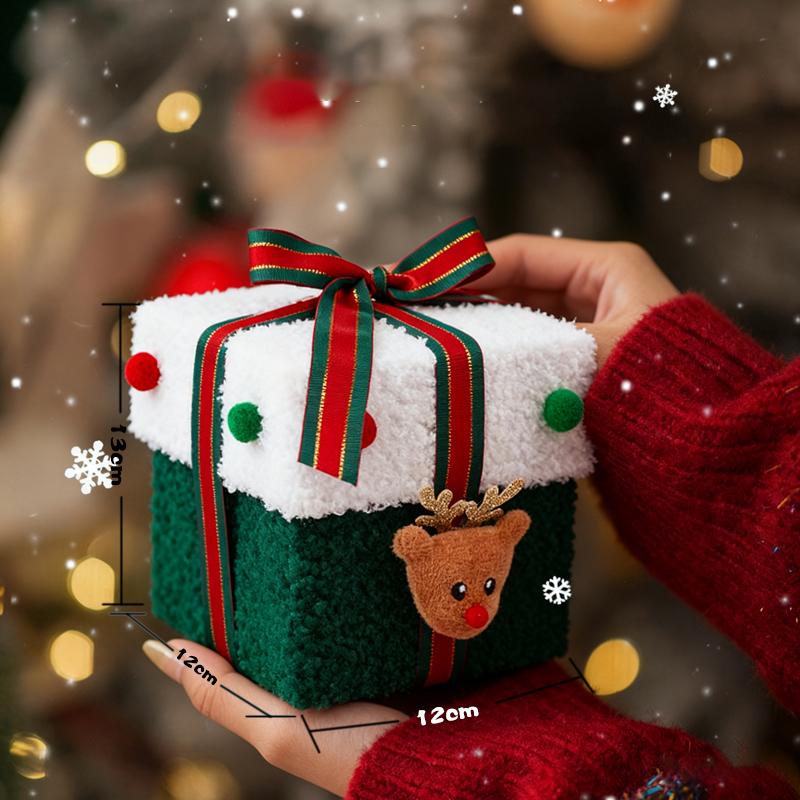 Weihnachtsgeschenkbox Rentier Weihnachtsbaum Filzbox mit Schleife Multifunktionale Plüsch Süßigkeiten Leckerlibox für kleine Geschenke Snacks Christma