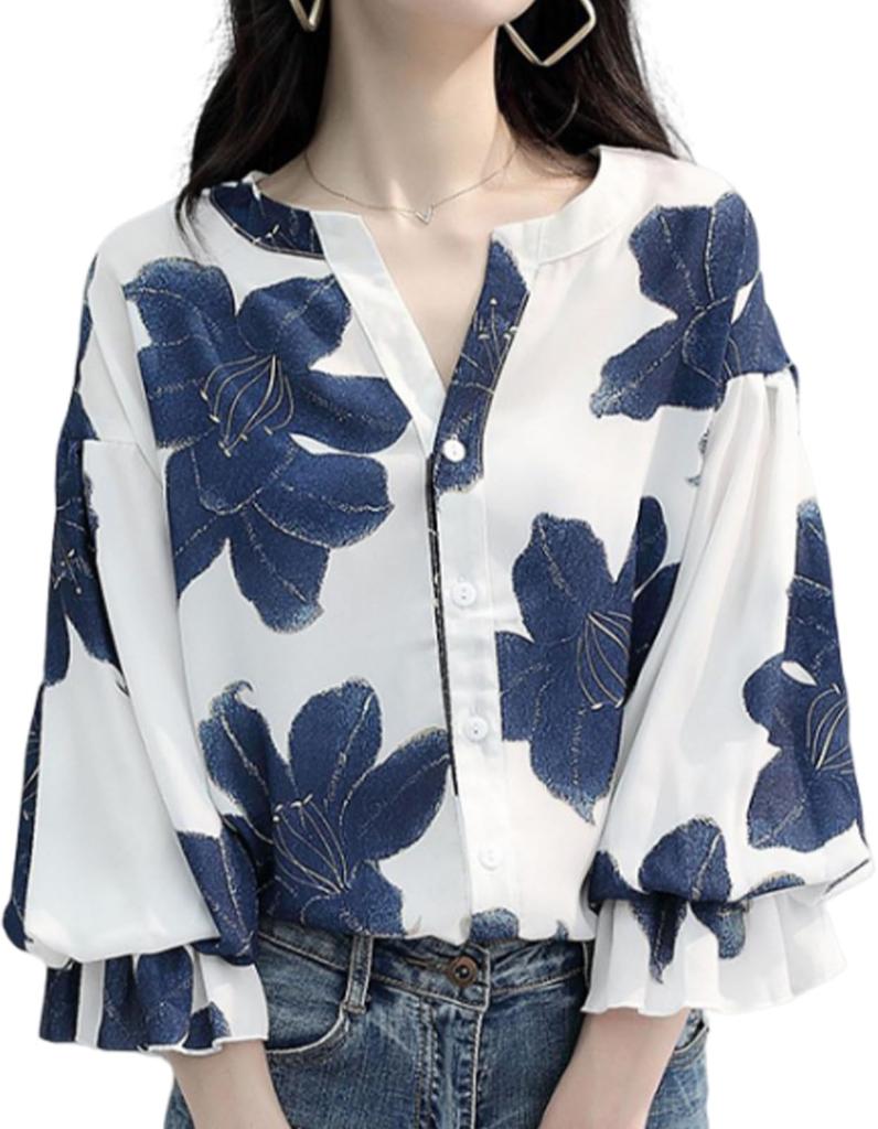 Neiman by Floral Chiffon Blouse with Balloon and Elegant Size Perfect for and and Perfect for Spring Features include and relaxed balloon This shirt
