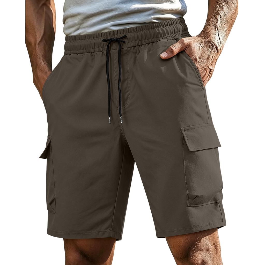 Men’s Workwear Cargo Shorts with Multiple Pockets and Adjustable Drawstring Waist for Outdoor Activities and Daily Use