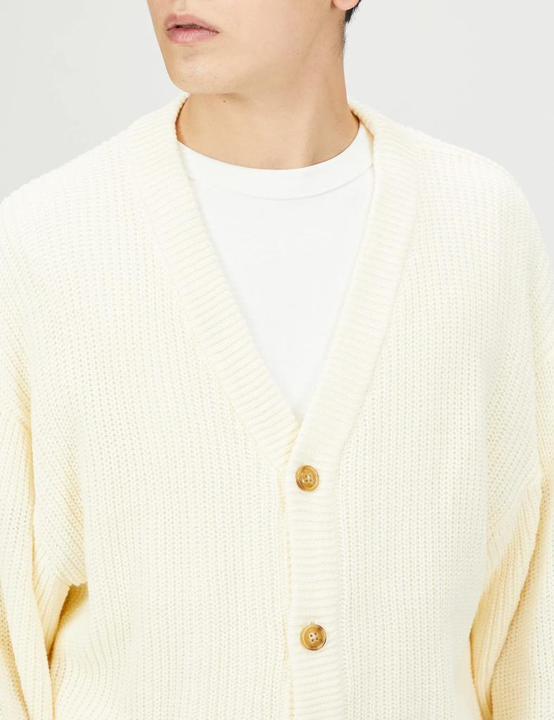 Improves Men's High Bulky Ribbed Cardigan, Size 50360, White, Size M