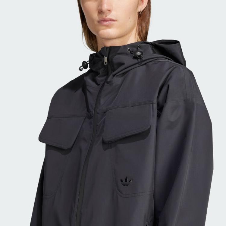 Adidas Originals SS25 Hooded Loose Windproof Warm Jacket Men Jackets Black JD2110
