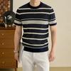 Men's Short Sleeve Color Block T-Shirt Summer Middle-Aged & Young Versatile Crew Neck Striped