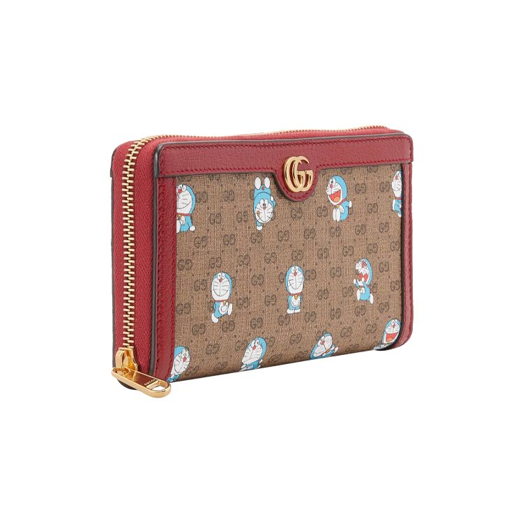 Gucci X Doraemon Collaboration Monogram Logo Canvas And Leather Long Zipper Wallet Unisex Wallet Ebony Red 647787-2TUBG-8580