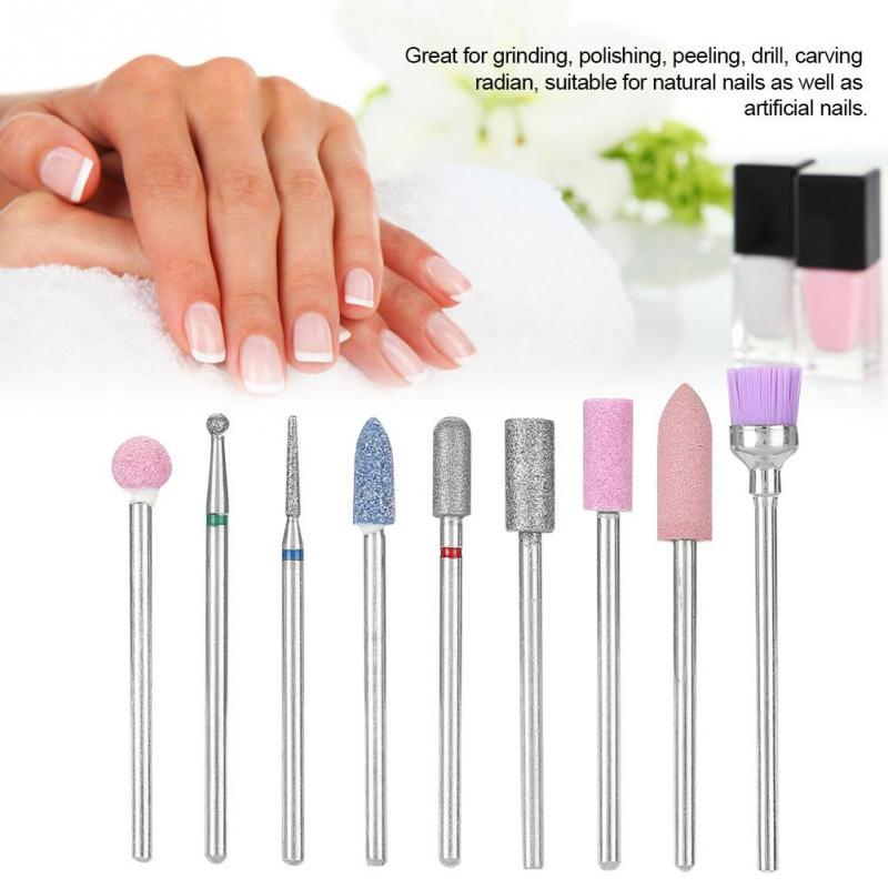 Buy 9Pcs Emery Nail Drill Bits Set Polishing Tools Grinding Head for