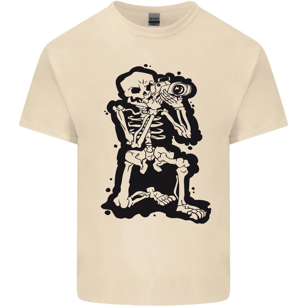 A Skeleton Photographer Photography Mens Cotton T-Shirt Tee Top