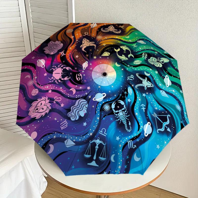 1PC astrology Pattern Small Travel Automatic Folding Umbrella, Compact Windproof Umbrella, Automatic Open/Close ,Gift-091541