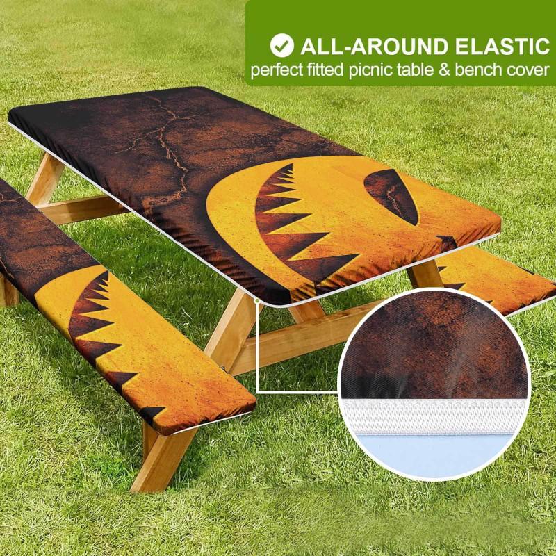 Waterproof Camping Tablecloth Set With Elastic Edge Drawstring Floral Print Rectangle Table Cover Outdoor Picnic BBQ