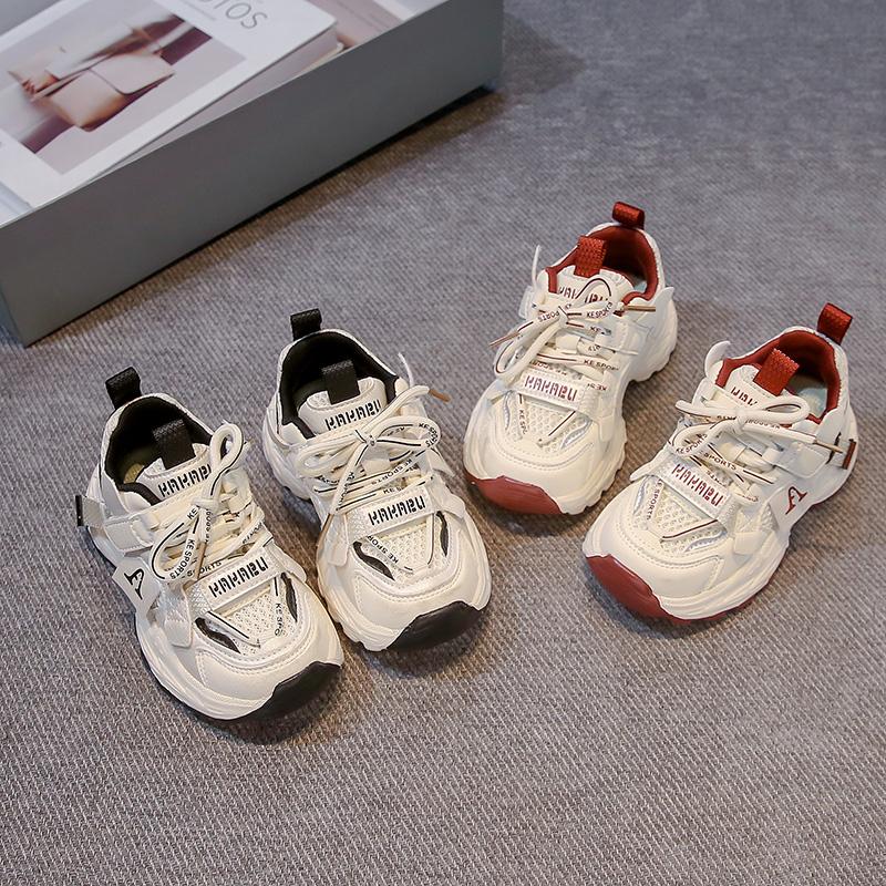 Students Running Shoes Mesh Breathable Children Sneakers Thick Soft Sole 2025 New Fashion Boys Girls Sports Shoes Hook&loop