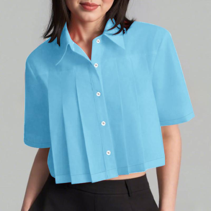 

ZANZEA Женская повседневная блузка кроп с отложным воротником, коротким рукавом и пуговицами XL