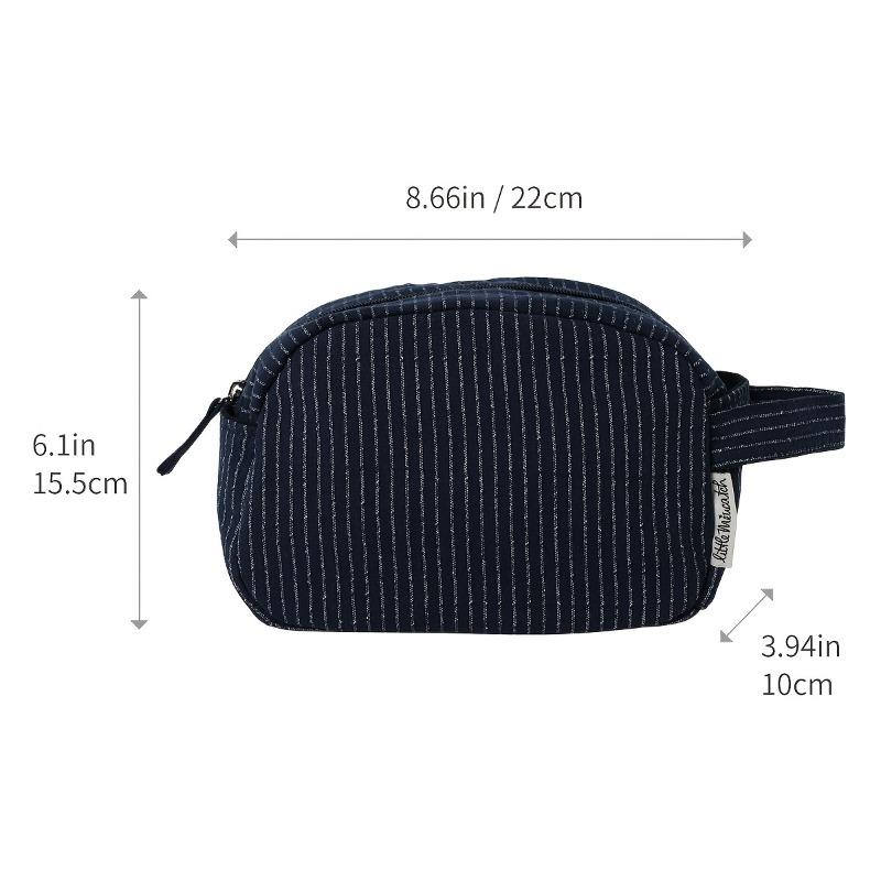 

1pca Striped Large Capacity Makeup Bag with Canvas Texture Travel Toiletry Organizer Dark Zipper Pouch for Cosmetics Skincare синий