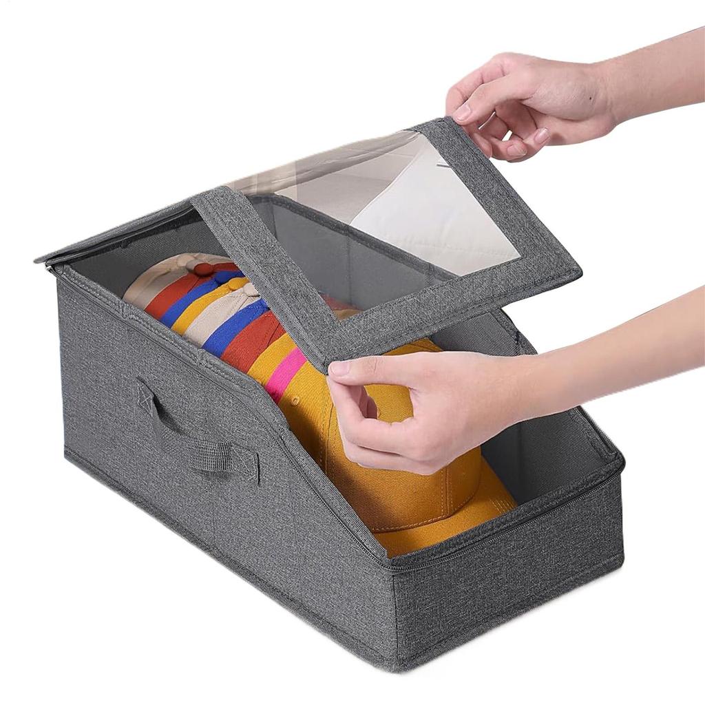 2pcs Stackable Baseball Cap Storage Box Large Capacity Dustproof Case Closet Hat Organizer With Clear Window Hold Up To 28 Caps