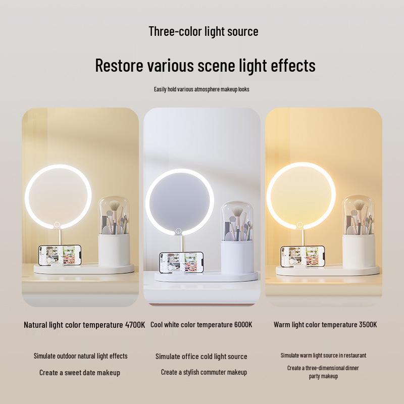 2024 LED Makeup Mirror with Storage - Desktop Vanity Mirror with Fill Light for Students