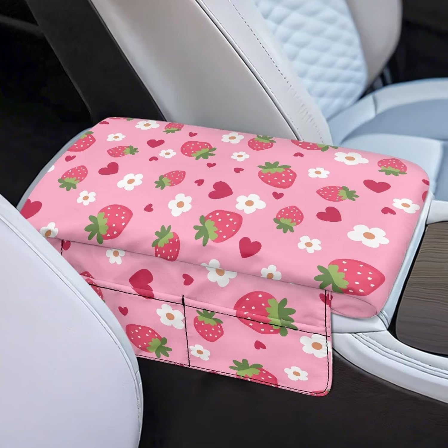 

Dreaweet Car Center Console Cover Mushroom Car Arm Rest Cover Pad with Pockets Cute Car Accessories for Women Soft Comfy Thick Armrest Cover for Car суничний