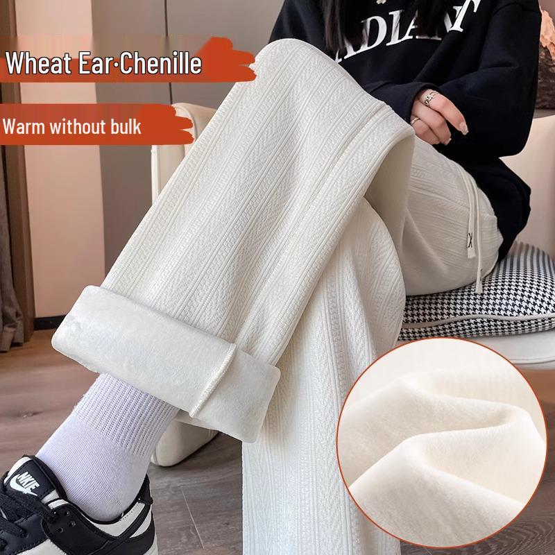 Women's 2024 Chenille Wide-Leg Floor-Length Black Pants - Autumn/Winter Style