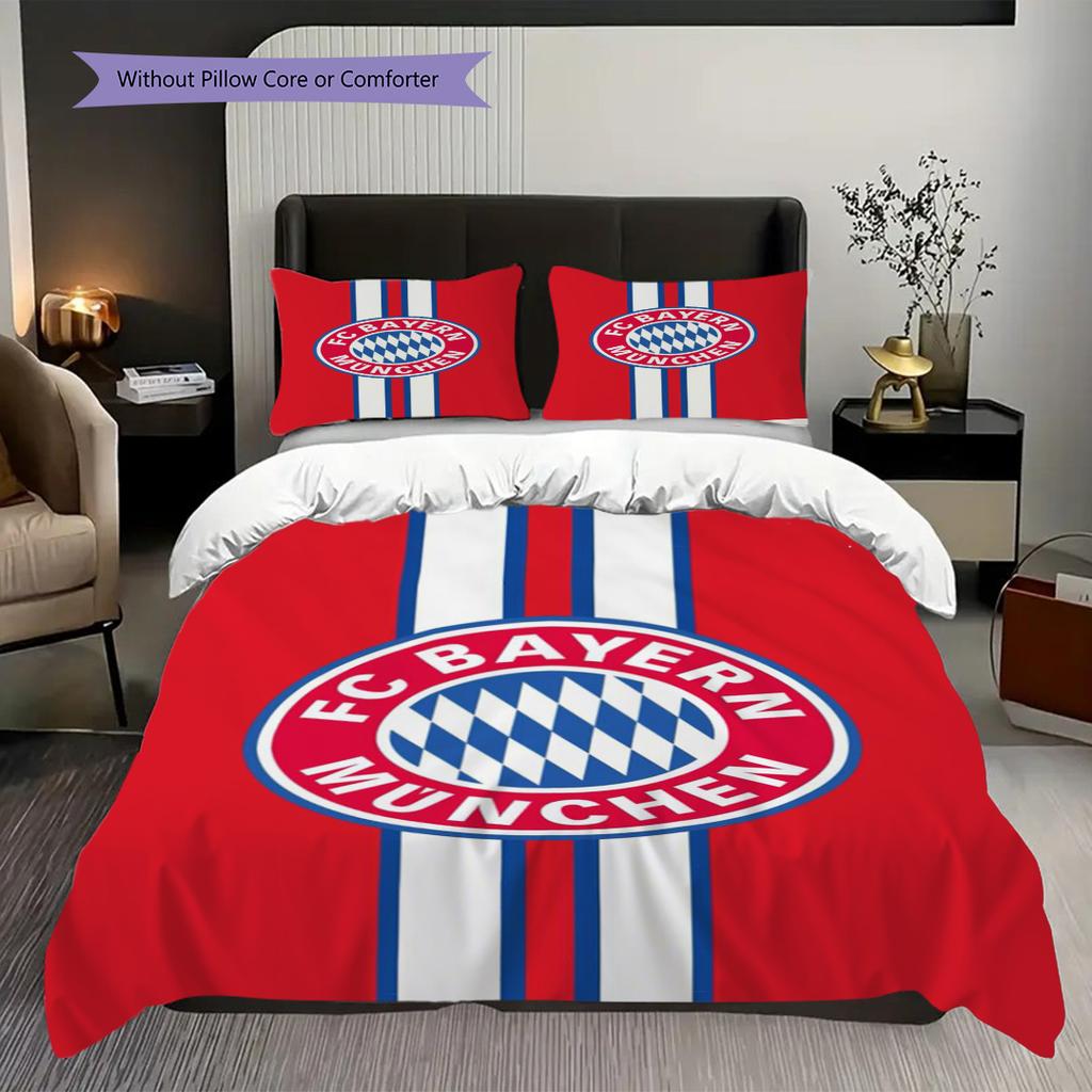 Biancheria da letto con stemma FC Bayern Monaco (1 * copripiumino + 2 * federa, senza nucleo) Set biancheria da letto 2D Piatto Regalo di Natale Compleanno Morbido e Confortevole