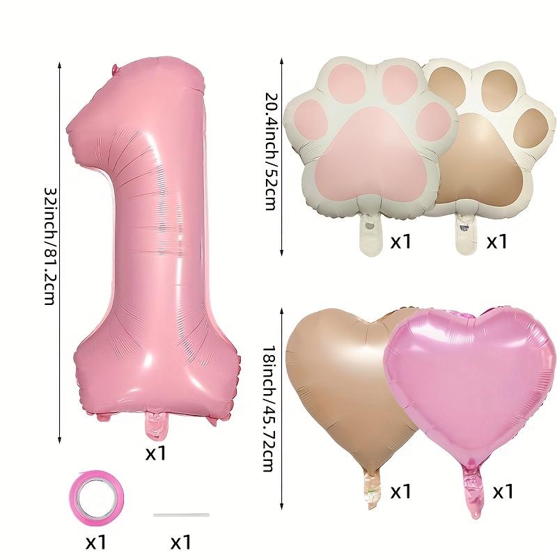 7PCS Animal Let's Pawty Dog Cat Paw Heart-shaped Aluminum Balloon 32inch Pink 1-9 Number Birthday Party Deco Balloon Baby Shower