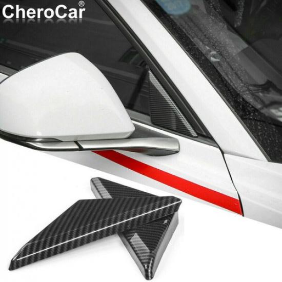 Carbon Fiber Front Door Window A Pillar Triangle Cover Trim For Ford Mustang 16+