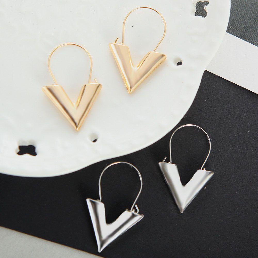 Simple Gold Silver Color Letter V Gift For Women Drop Earrings Dangle Earring Hoop Earrings Jewelry