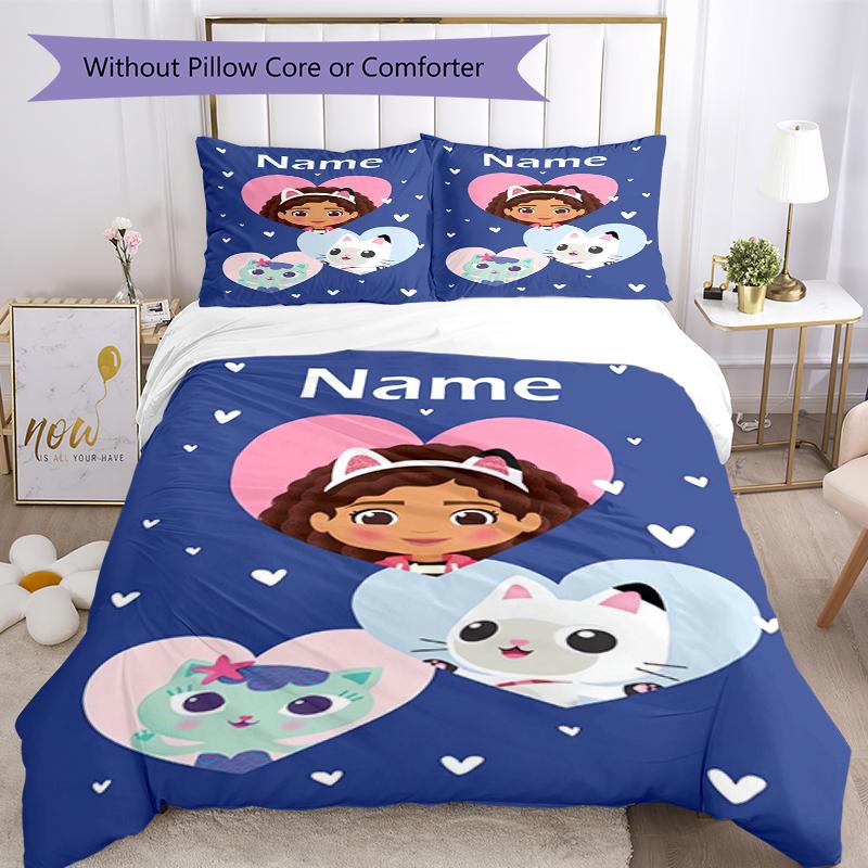 3pcs Custom Name Gabby's Dollhouse Bedding Set Duvet Cover Closure Includes 1 Duvet Cover & 2 Pillowcases, Soft and Comfortable for All Seasons.