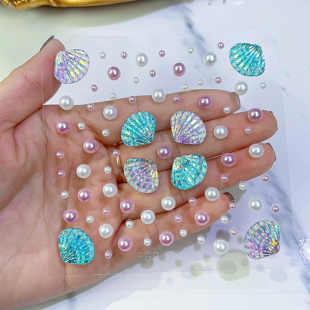 3D Rhinestone Face Gems Stickers, Flower Star Moon Shell Pearl, DIY Body Art for Party & Stage Makeup