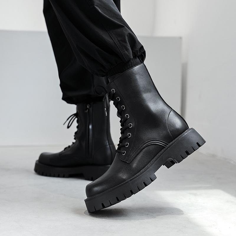mens fashion stage nightclub wear motorcycle boots soft leather shoes black cowboy platform boot handsome high top botas hombre
