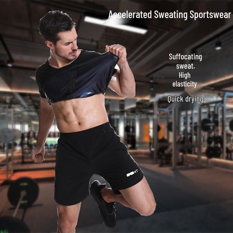 Men's Silver-Coated PU Sauna Suit: Body Shaper Sweat-Inducing Tight-Fit Short-Sleeve Vest for Abdomen Control.