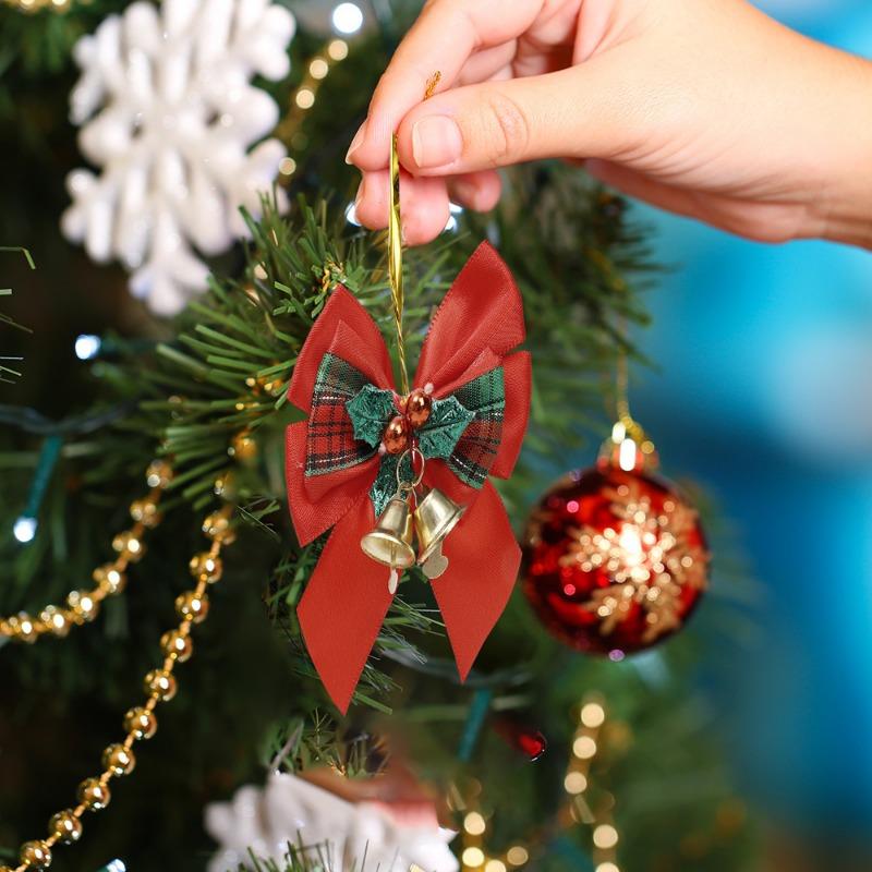 5/1Pcs Christmas Bows with Bells Mini Christmas Bowknot DIY Craft Gift Ornaments Xmas Tree Hanging Decor New Year Home Decor