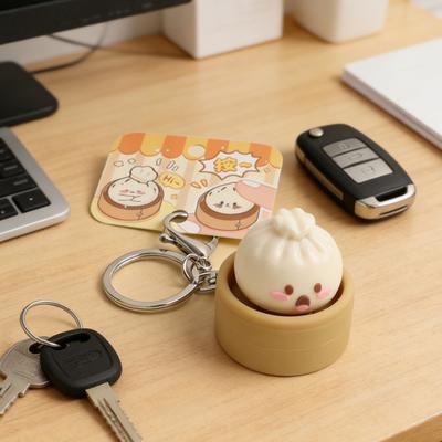 1/2/3Pcs Keychain Pendant Stress Relief Toy Mini Steamer Bun Bag Pendant Soft Elastic Squeeze Decompression Keychain