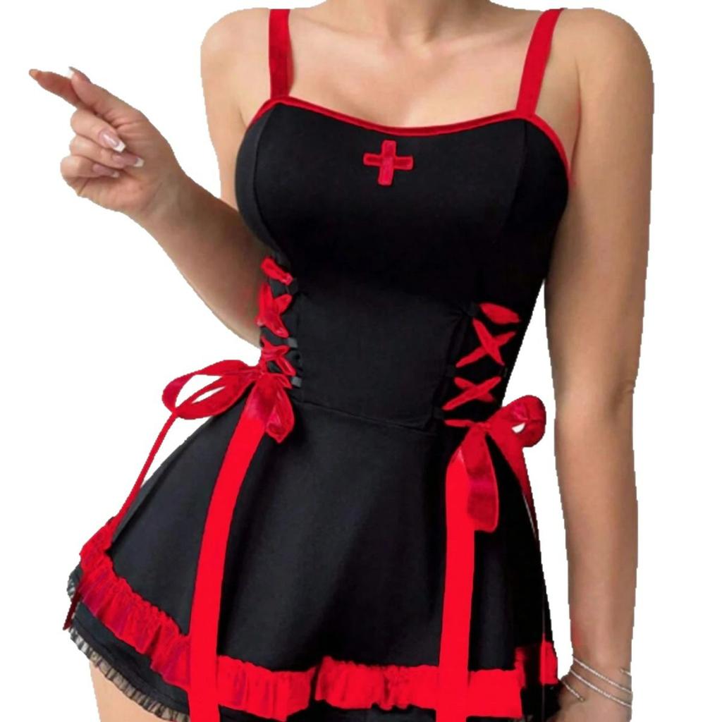 European and American Selections of New Sexy Black and Red Female Cosplay Nurse Sex Uniform Sex Underwear Set