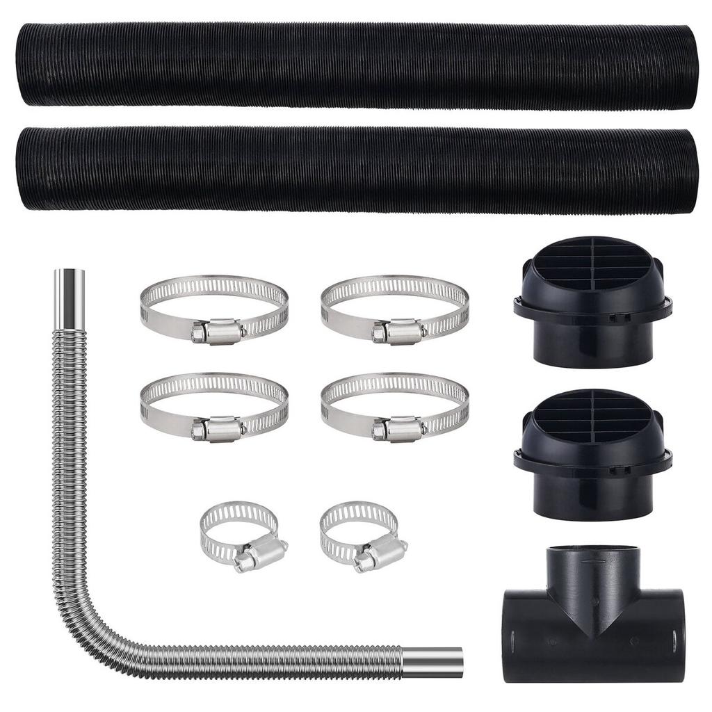 Diesel Heater Pipe Ducting Set, 3" Extendable Air Duct Hose, 1" Stainless Steel Exhaust Pipe, 2 Air Vents, Tee Air Outlet Connector and Hose Clamps,