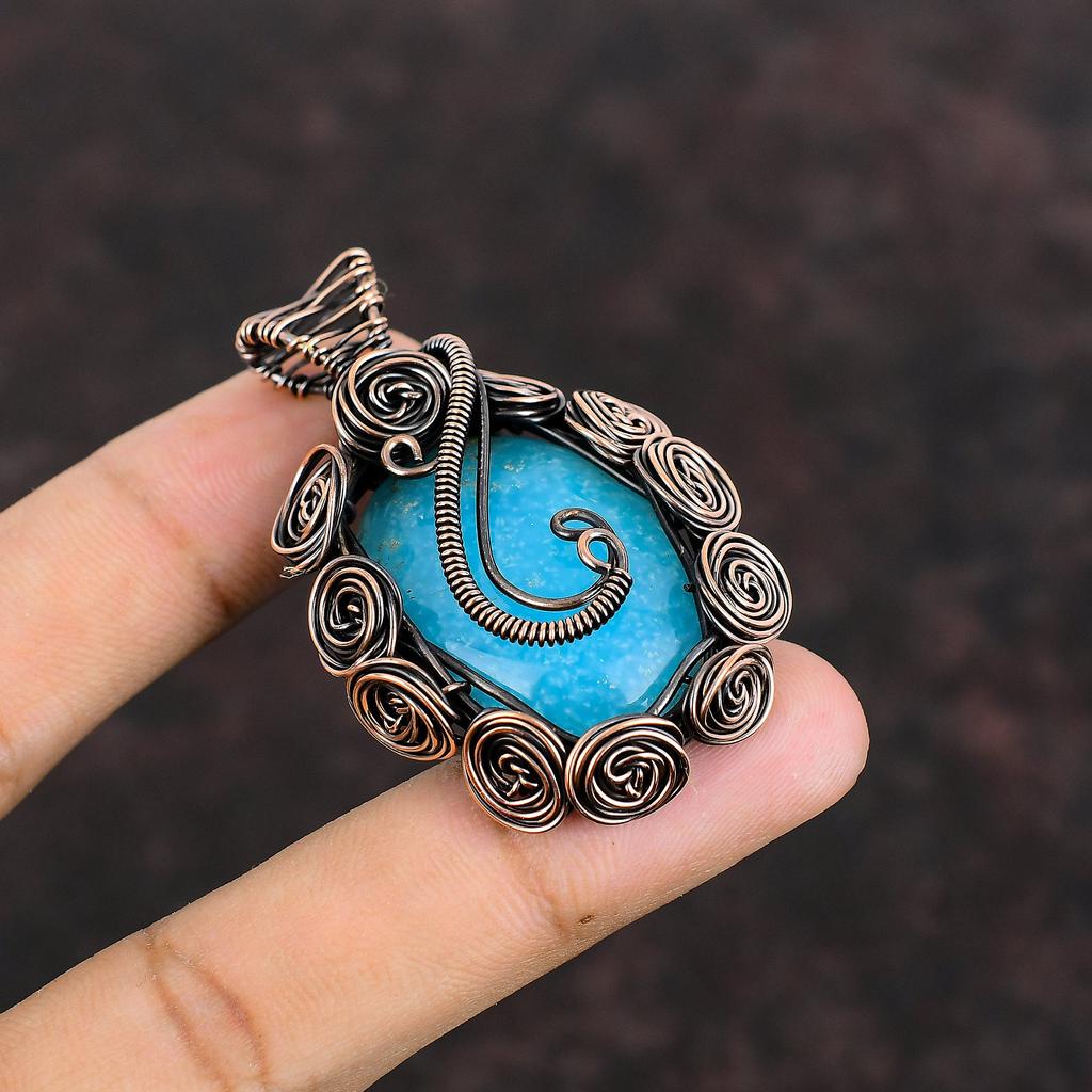 Smithsonite Pendant Copper Wire Wrapped Pendant Natural Gemstone Pendant Copper Jewelry Handmade Pendant Wire Wrapped Jewelry Gift For Him