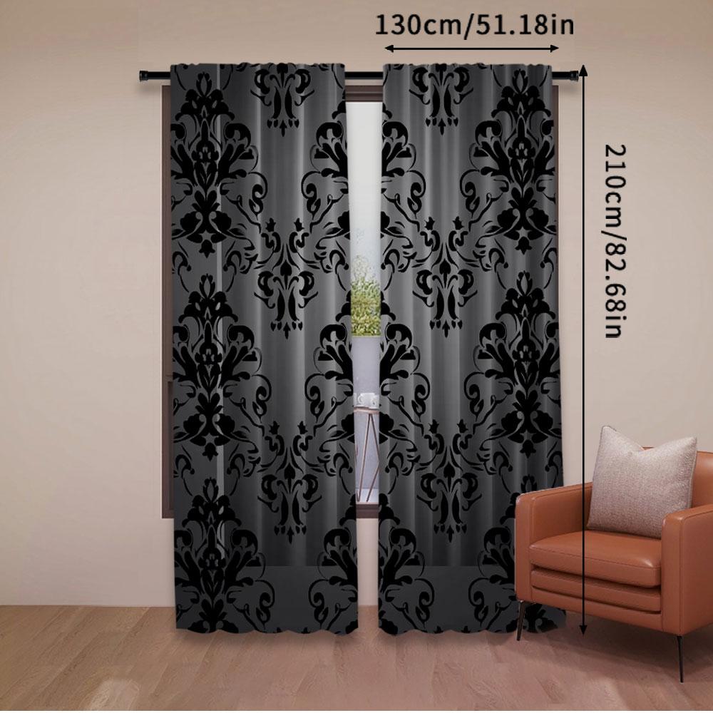 Set Of 2 Bohemian Black Curtains Antique Victorian Style Gothic Vintage Floral Window Drapes Exotic Curtain Bedroom Polyester Ideal For Sleeping Area