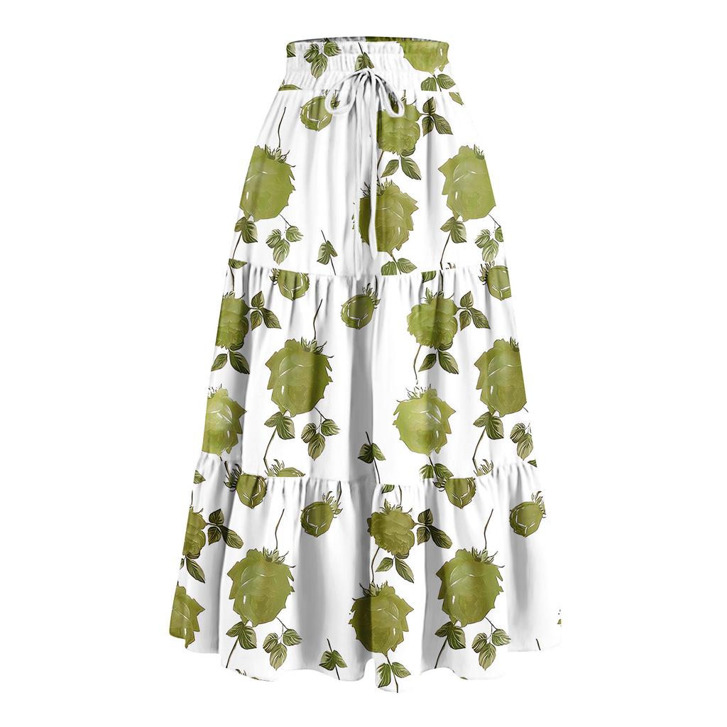 Gonna Lunga Casual Primaverile da Donna con Volant Gonna Tinta Unita Gonna Retro Pieghettata