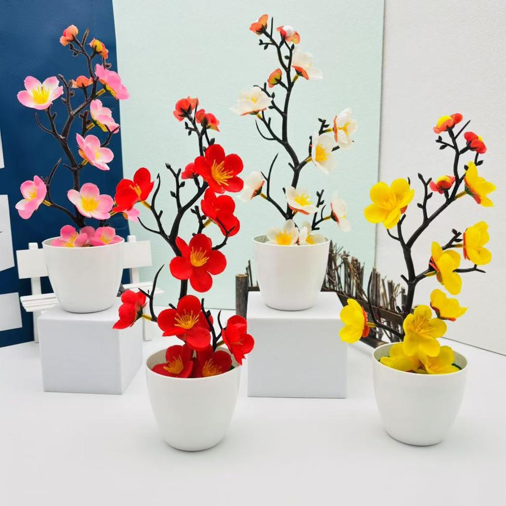 Artificial Plum Blossom Botanical Potted Plant For Wedding Decoration Bedroom