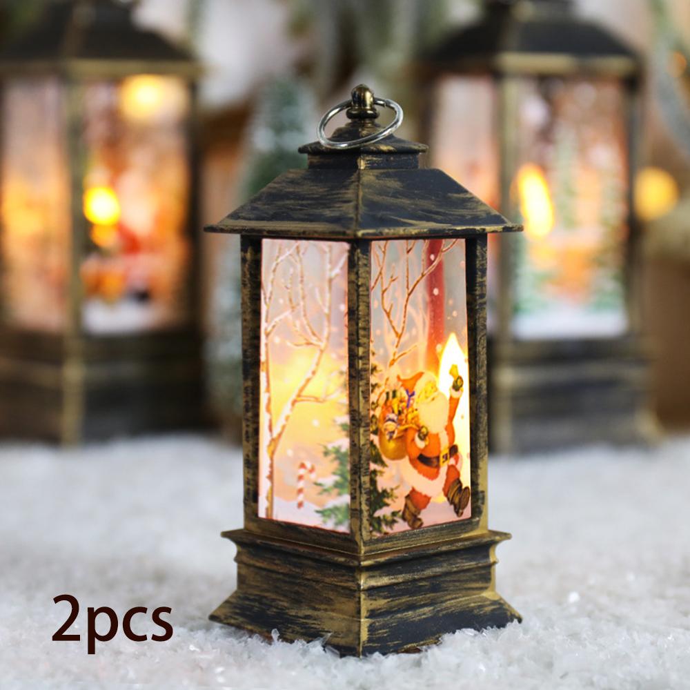 2pcs LED Christmas Candle, LED Tea Light Candles Cages with Holder Elk Santa Claus Printing Candlestick for Christmas Decoration