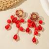 A Pair of Red Rose Flower Chain Bead Pendant Earrings, Suitable for Brides' Wedding Jewelry, As An Anniversary Gift for Ladies
