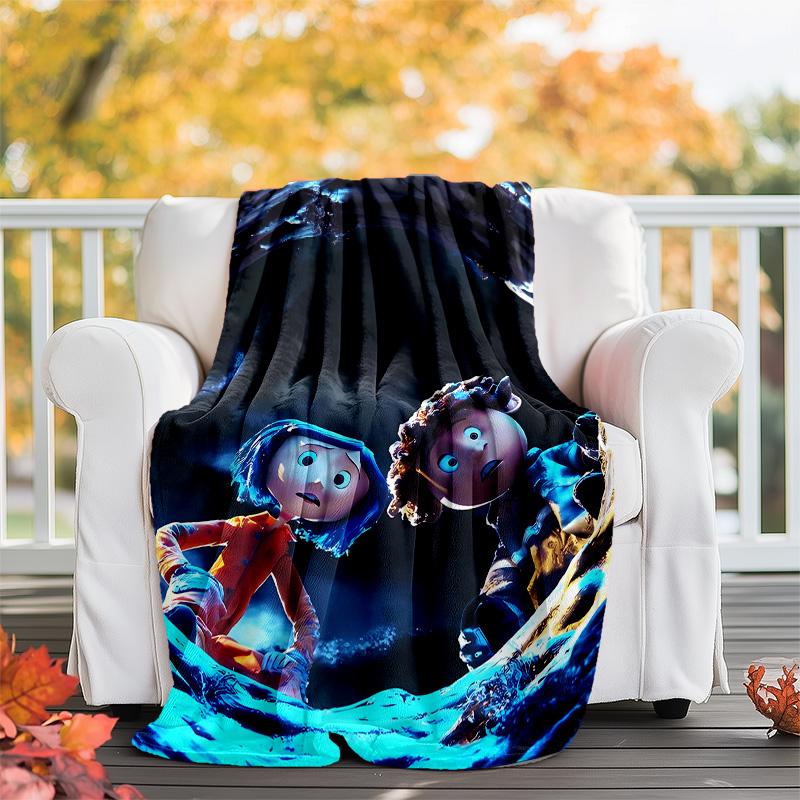1pc Coraline6 Theme Blanket - Digital Print, Polyester, Cozy for All Seasons, Perfect for Outdoor, and Travel