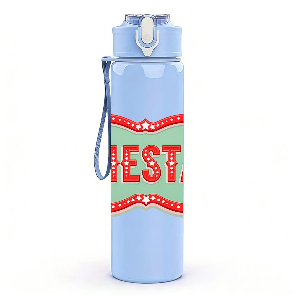 1PC Fiesta Red Vintage Badge Print 750ml Color Plastic Sports Water Bottle Leakproof Flip Straw Lid Suitable for Sports Office Home Use