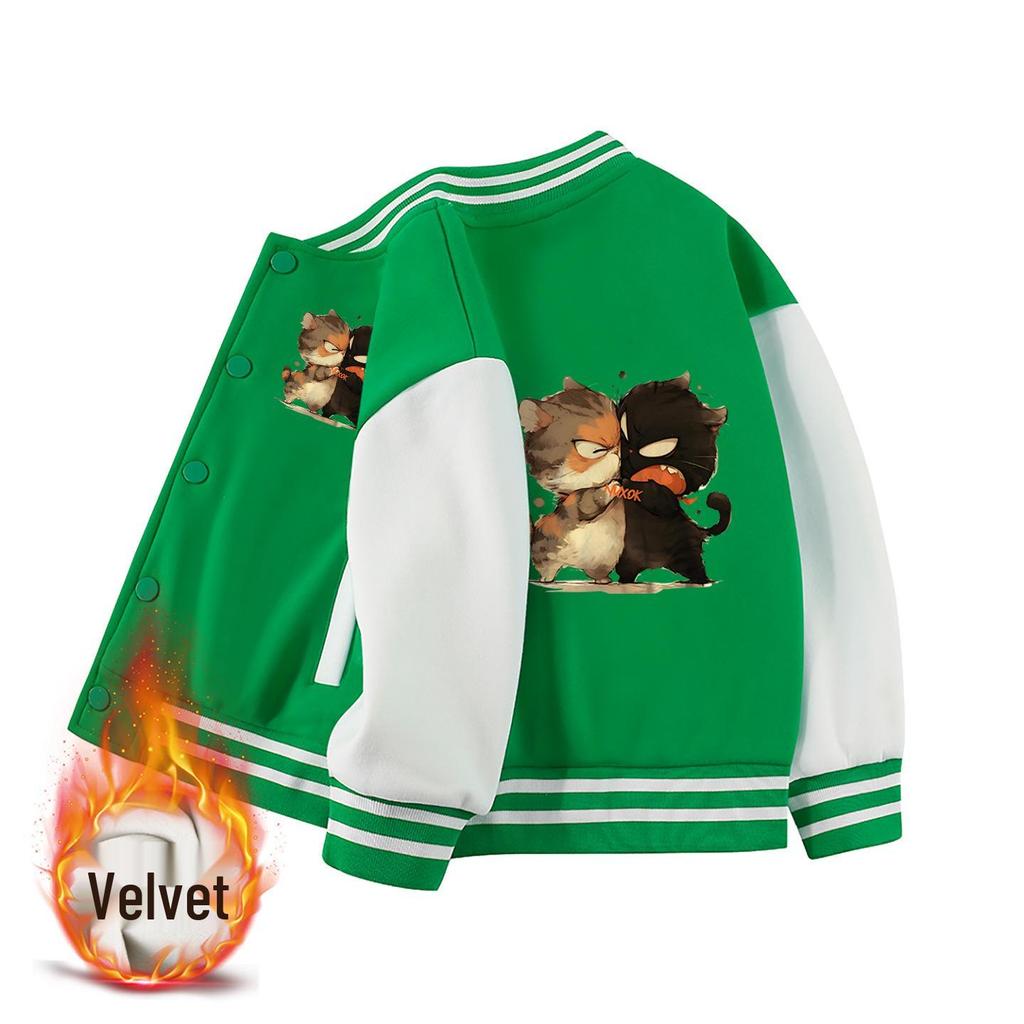 Boys' 2026 Fleece-Lined Baseball Jacket for Spring and Autumn