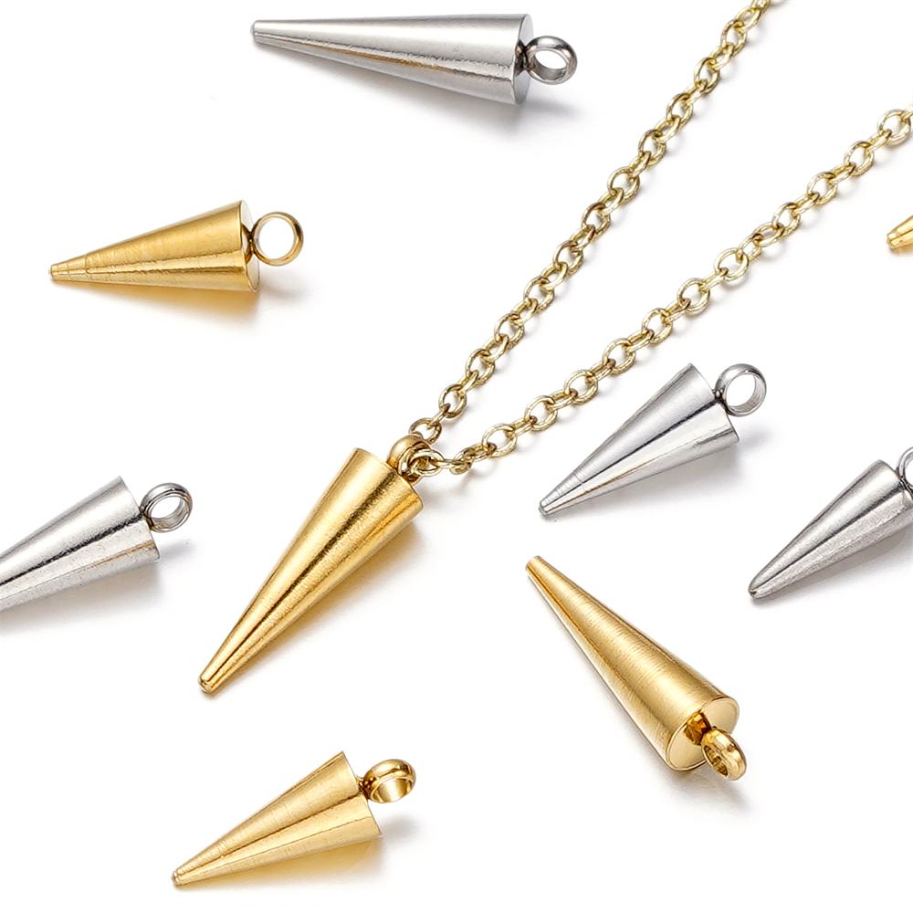 10 Stück/Los Edelstahl Kegel Anhänger Retro Dorn Perlen Anhänger für Damen Herren Creolen Ohrringe DIY Schmuckherstellung Zubehör