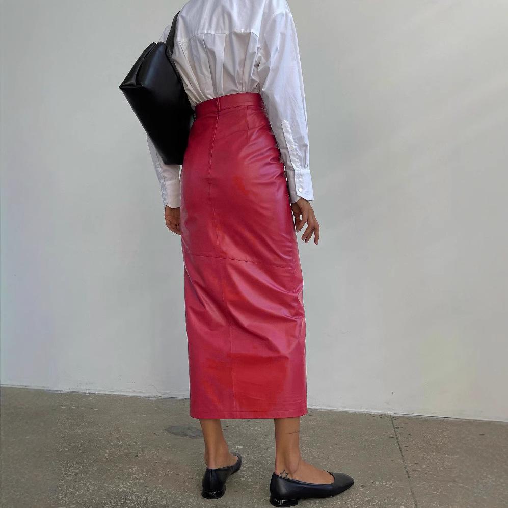 Women's Winter New High-waisted Slim Slit Skirt Irregular Leather Skirt