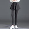 Women Winter Culottes Pants Solid Color High Waist Pleated Skirt Pants Fake Two Piece Leggings-Skirt Combo