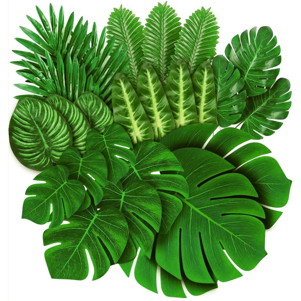 10 Pcs Artificial Plants Tropical Palm Leaves Hawaii Luau Summer Party Jungle Safari Birthday Party Wedding Decor Fake Plants