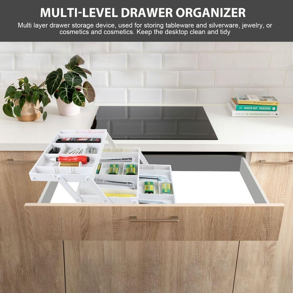2/3 Tier Expandable Storage Tray Adjustable Flatware Storage Divider  Cosmetics Utensils